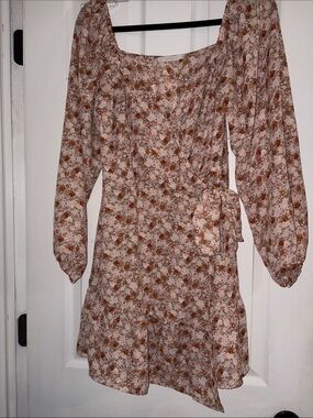 Lush Blush Pink & Rust Floral Long-Sleeve Wrap Dress